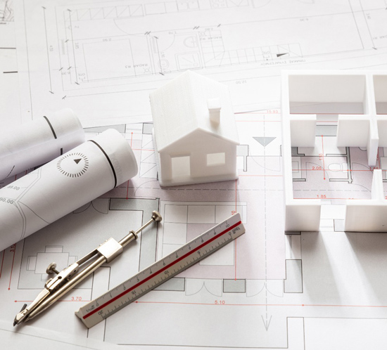 Construction concept. Residential building drawings and architec